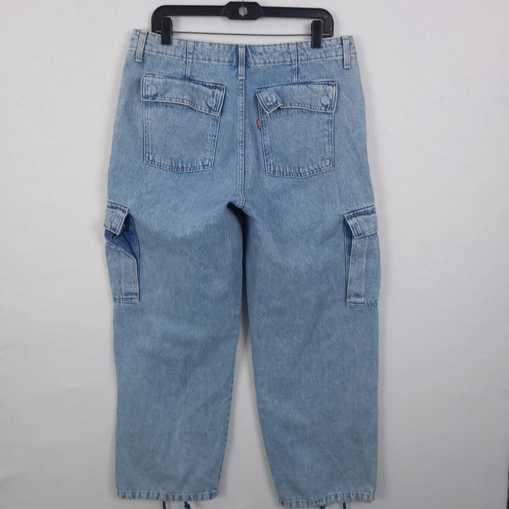 Levis 94 Baggy Cargo Jeans Womens 30 Blue High Rise Tapered Drawstring Hem